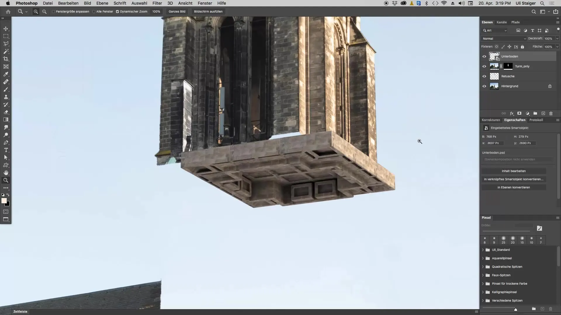 Unterboden des Kirchturms in Photoshop gestalten Unterboden des Kirchturms in Photoshop gestalten