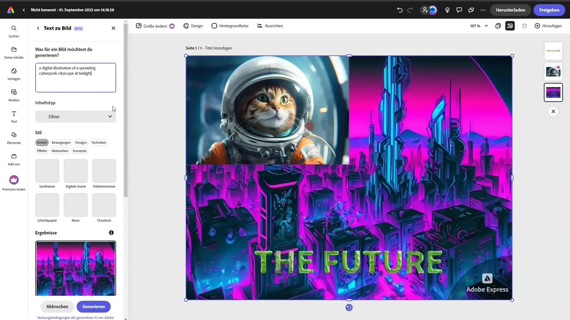 Creatie cu Adobe Firefly in Adobe Express