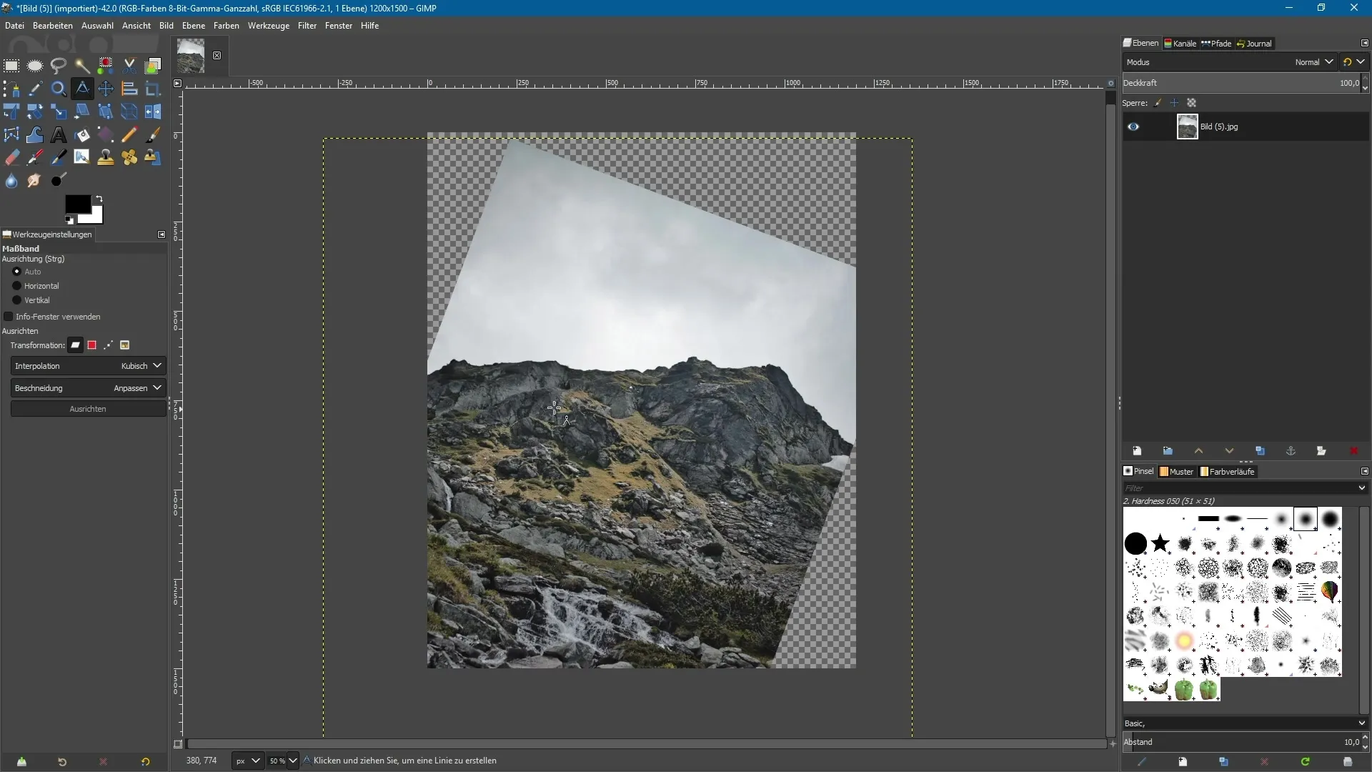 Ajustar el horizonte con GIMP 2.10 - Explicación sencilla de la herramienta de regla Ajustar el horizonte con GIMP 2.10 - Herramienta de cinta métrica explicada fácilmente