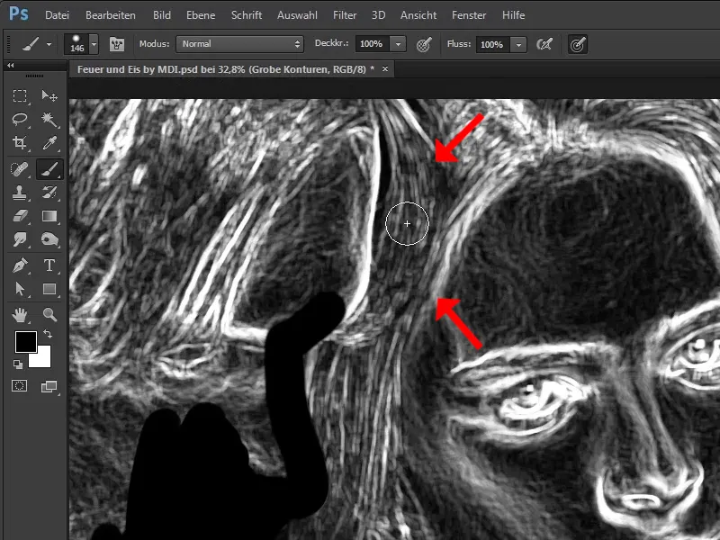 Photoshop-Komponování - Oheň a led - Část 02: Vytvoření obrysů jako příprava na oheň Tvorbě kontur před přípravou ohně.