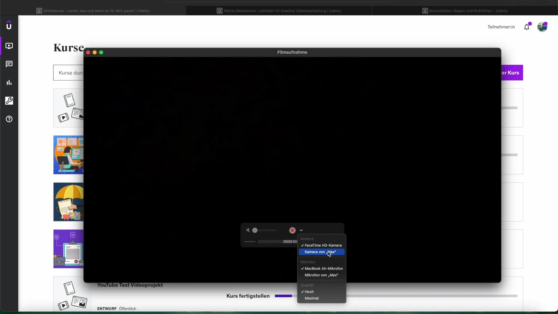 Създаване на екранни и аудиозаписи с QuickTime Player Създаване на видеозаписи и аудиозаписи с QuickTime Player