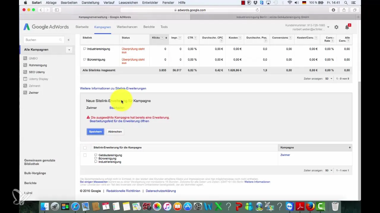 Succesful Sitelinks oprette til Google Ads Succesful Sitelinks oprette for Google Ads