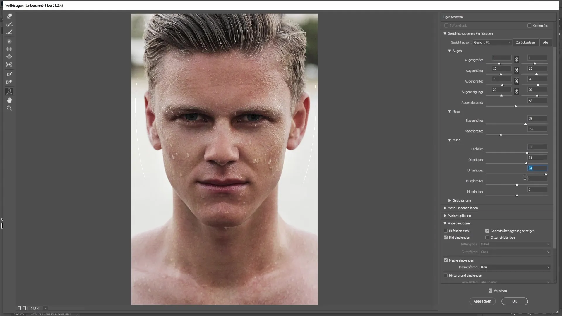 Rediger ansigtets proportioner i Photoshop - en trin-for-trin vejledning