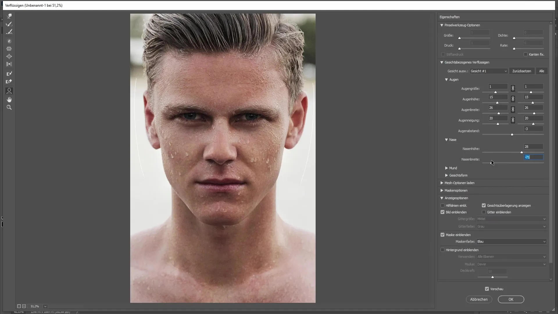 Rediger ansigtets proportioner i Photoshop - en trin-for-trin vejledning