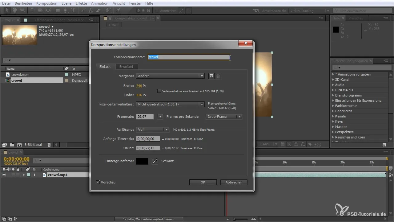 Create a new project in After Effects and design it optimally Create a new project in After Effects and design it optimally