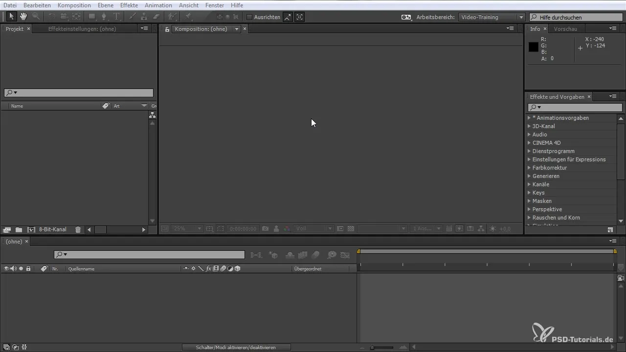 Create a new project in After Effects and design it optimally Create a new project in After Effects and design it optimally