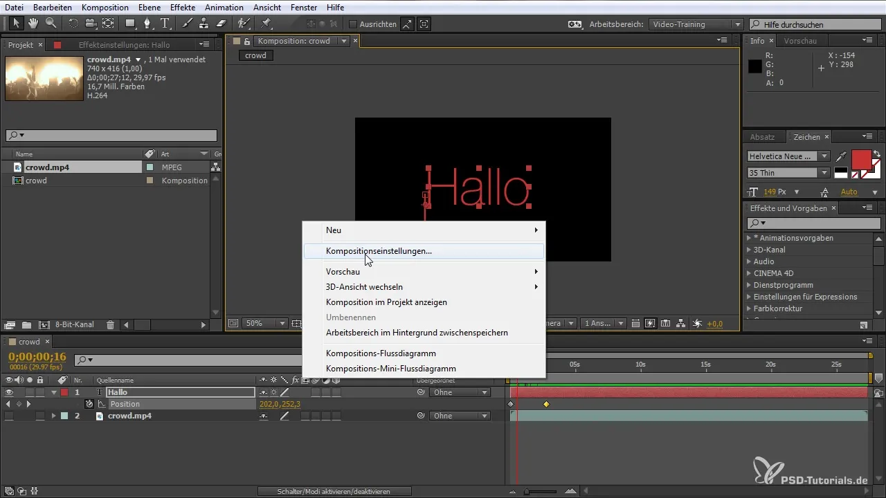 Create a new project in After Effects and design it optimally Create a new project in After Effects and design it optimally
