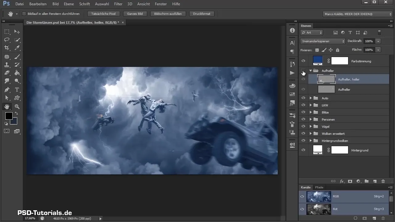 Schiarire le nuvole nel compositing di Photoshop Illuminazione delle nuvole nel compositing con Photoshop