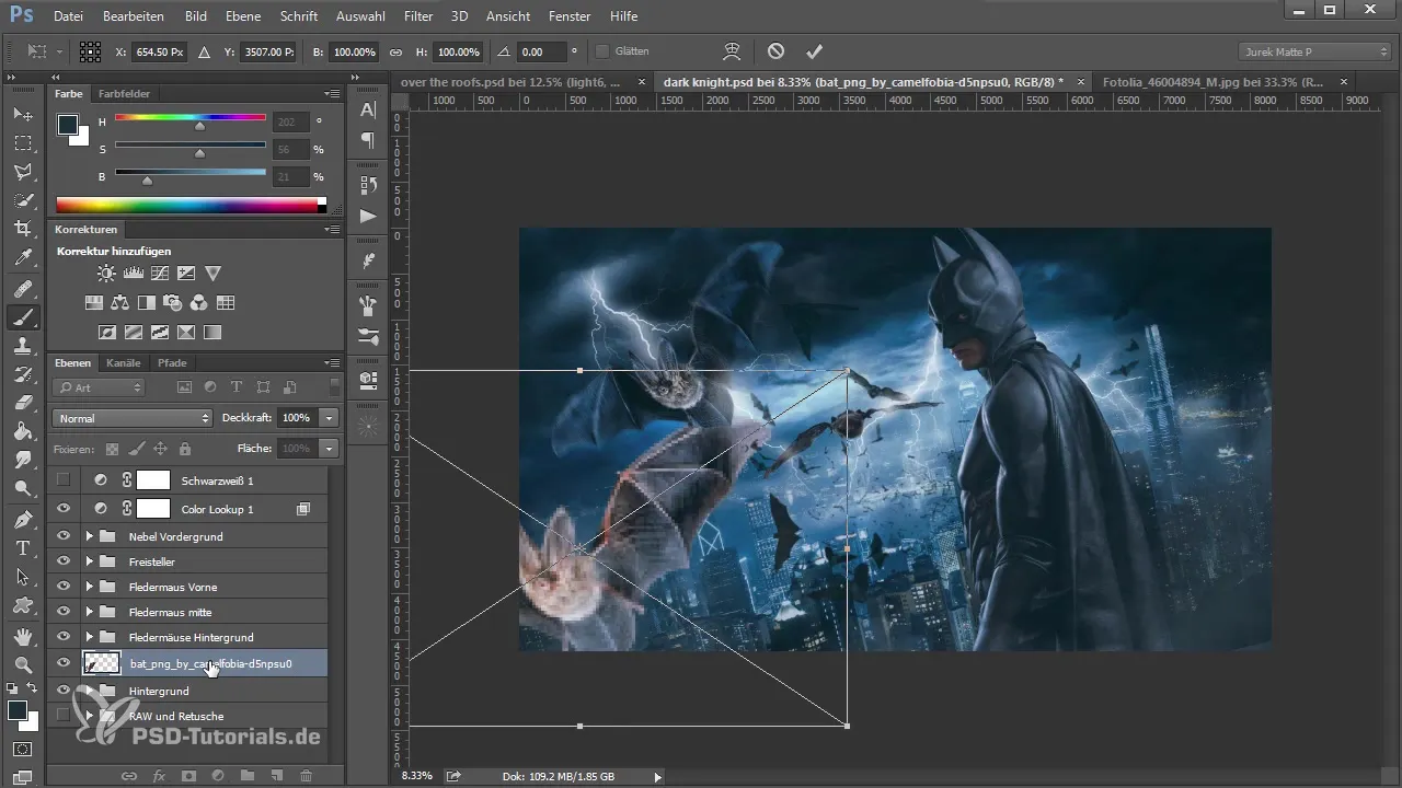 Lohikäärmeiden muotoilu etualalla Photoshopissa Muokkaa lepakot etualalla Photoshopissa