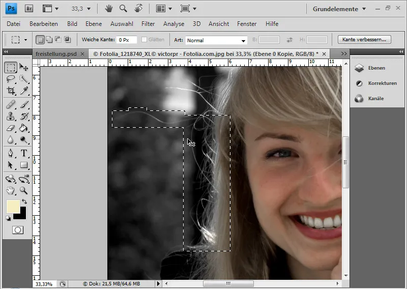 Cut out hair in the best possible way with difficult backgrounds using selection sectors
