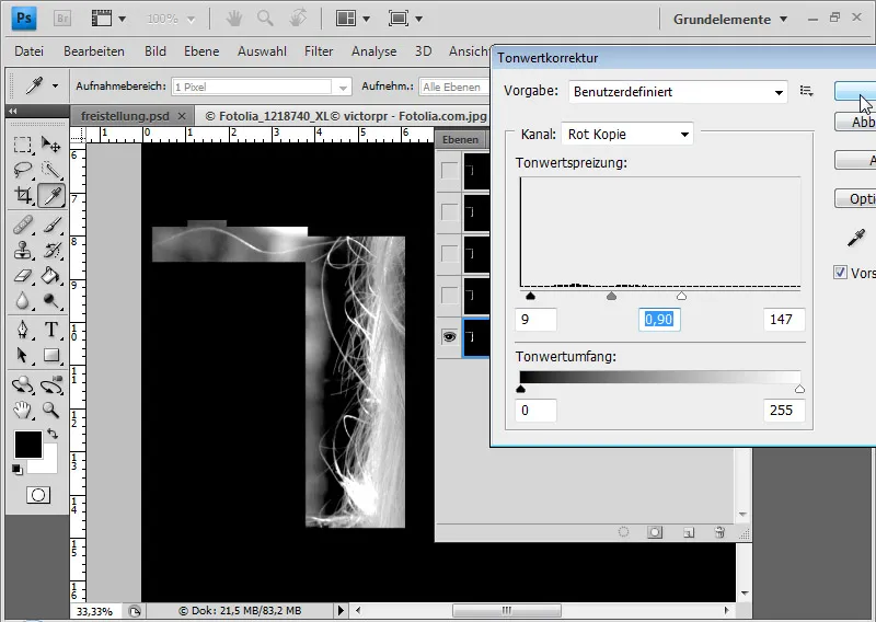 Cut out hair in the best possible way with difficult backgrounds using selection sectors