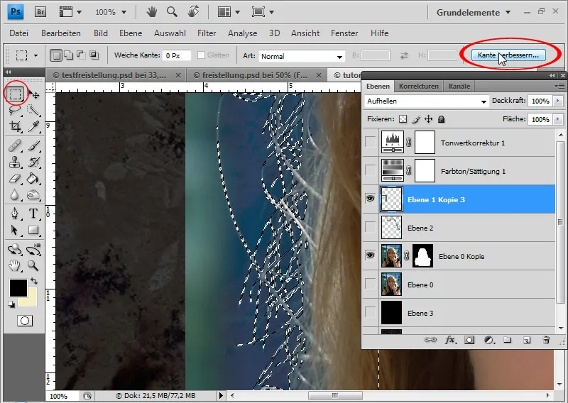 Cut out hair in the best possible way with difficult backgrounds using selection sectors