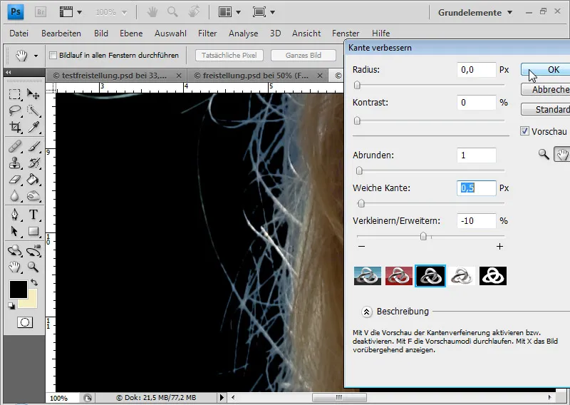 Cut out hair in the best possible way with difficult backgrounds using selection sectors