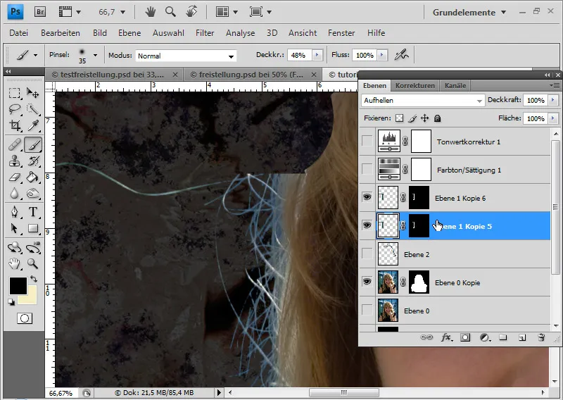 Cut out hair in the best possible way with difficult backgrounds using selection sectors