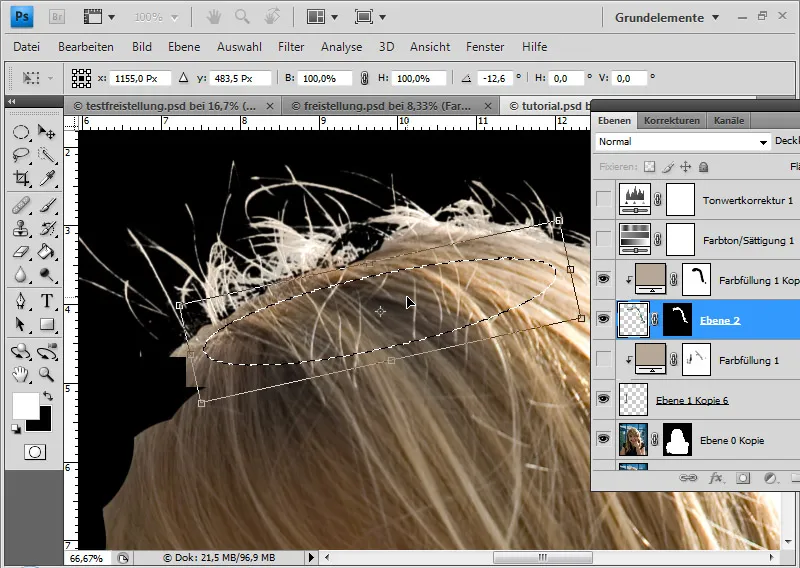 Cut out hair in the best possible way with difficult backgrounds using selection sectors