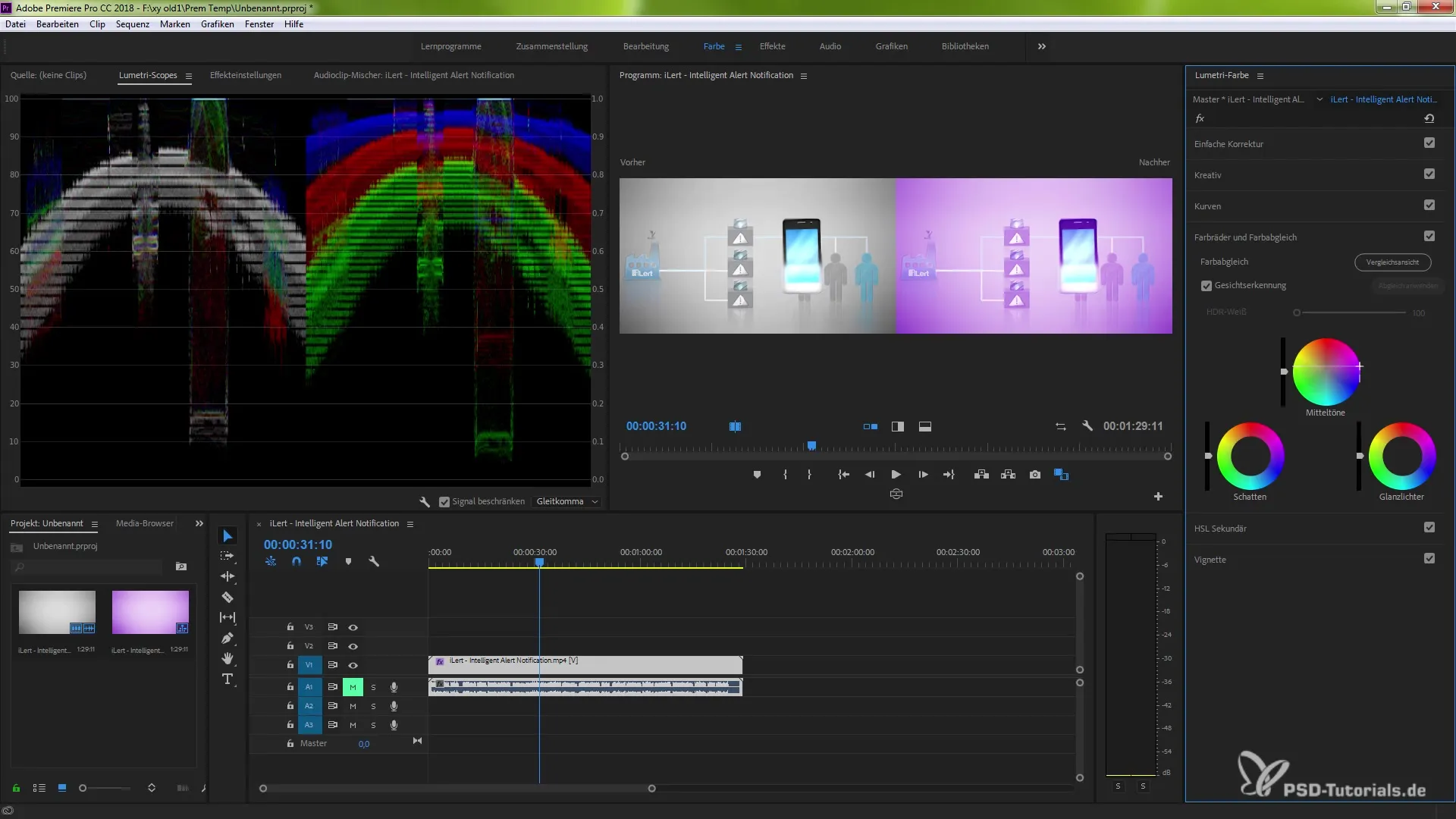 Vergleichsansicht in Premiere Pro CC 2018 für Farbkorrekturen Vergleichsansicht in Premiere Pro CC 2018 für Farbkorrekturen