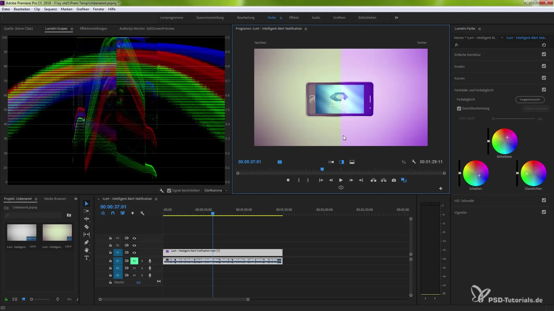 Vergleichsansicht in Premiere Pro CC 2018 für Farbkorrekturen Vergleichsansicht in Premiere Pro CC 2018 für Farbkorrekturen