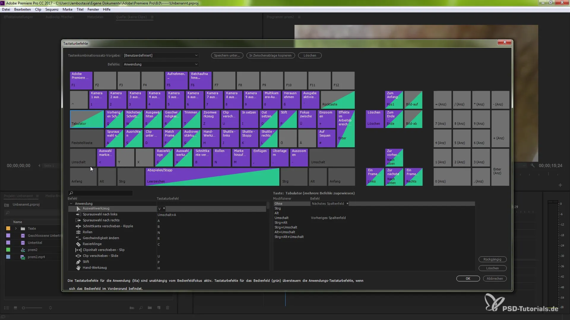 Tastaturbefehle effektiv verwalten in Premiere Pro CC 2017 Tastaturbefehle effektiv verwalten in Premiere Pro CC 2017