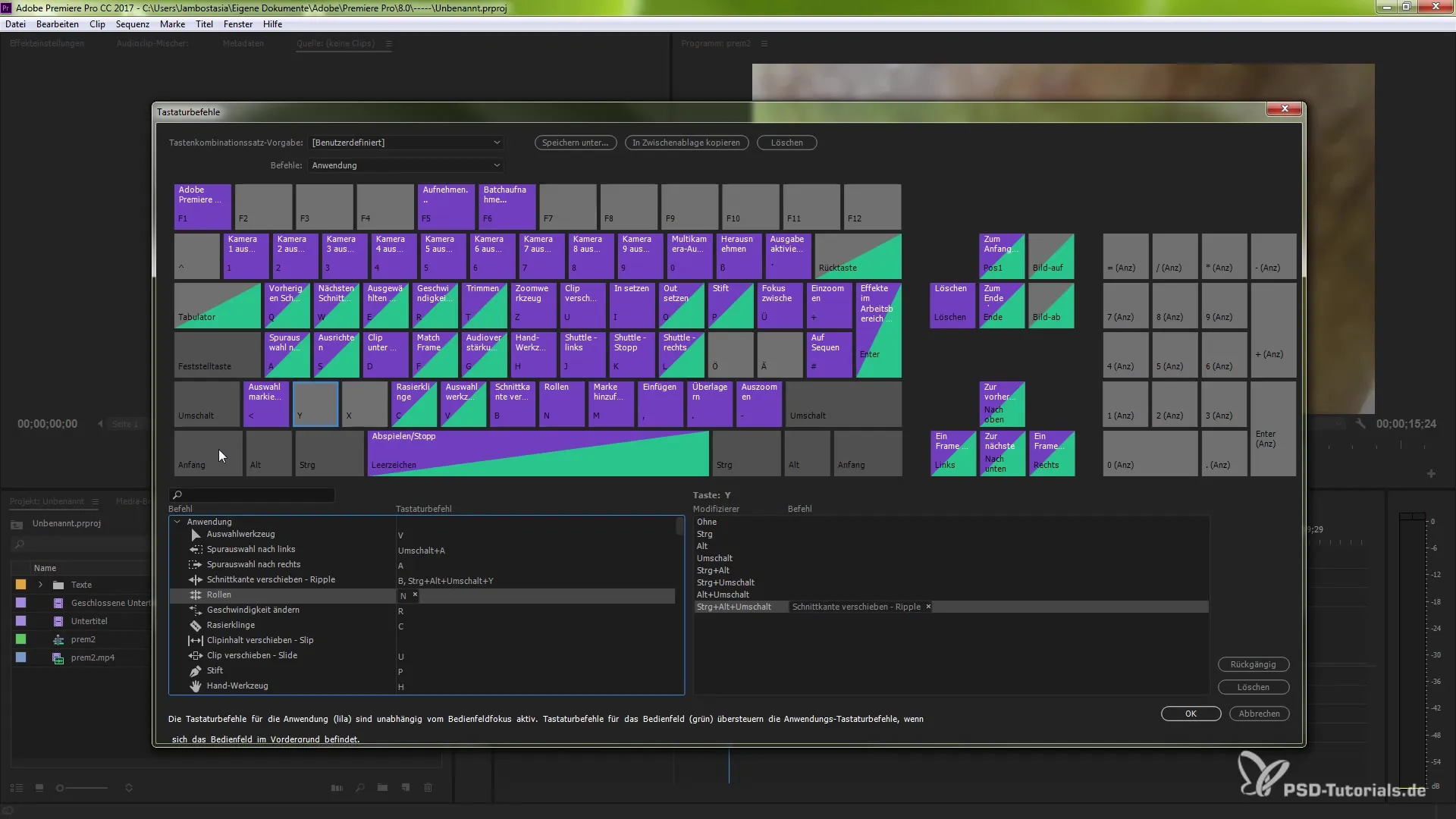 Tastaturbefehle effektiv verwalten in Premiere Pro CC 2017 Tastaturbefehle effektiv verwalten in Premiere Pro CC 2017