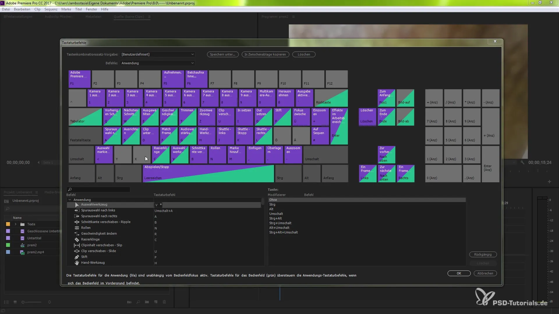 Tastaturbefehle effektiv verwalten in Premiere Pro CC 2017 Tastaturbefehle effektiv verwalten in Premiere Pro CC 2017