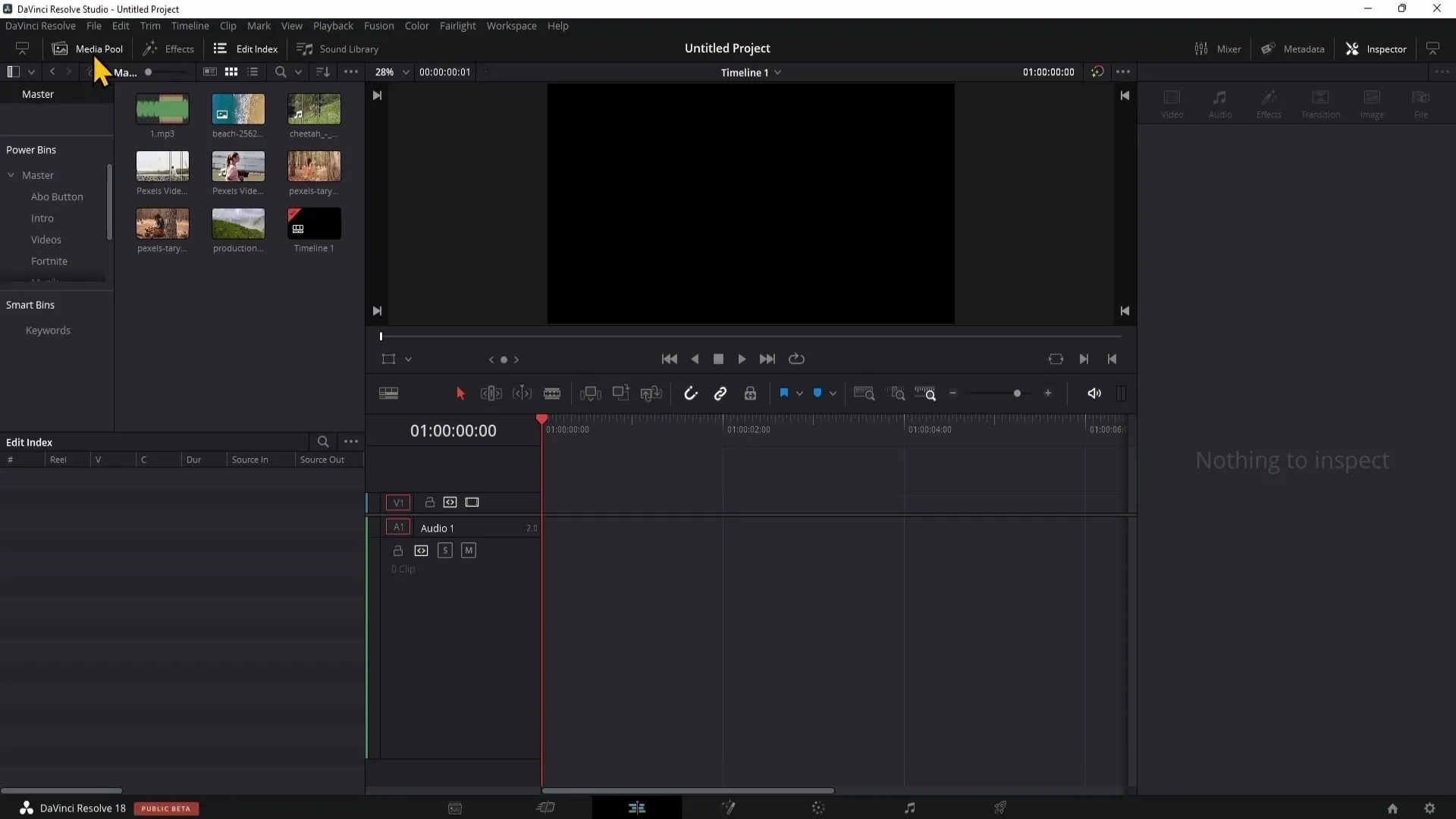 DaVinci Resolve: Prozkoumejte stránku Editovat a efektivně pracujte