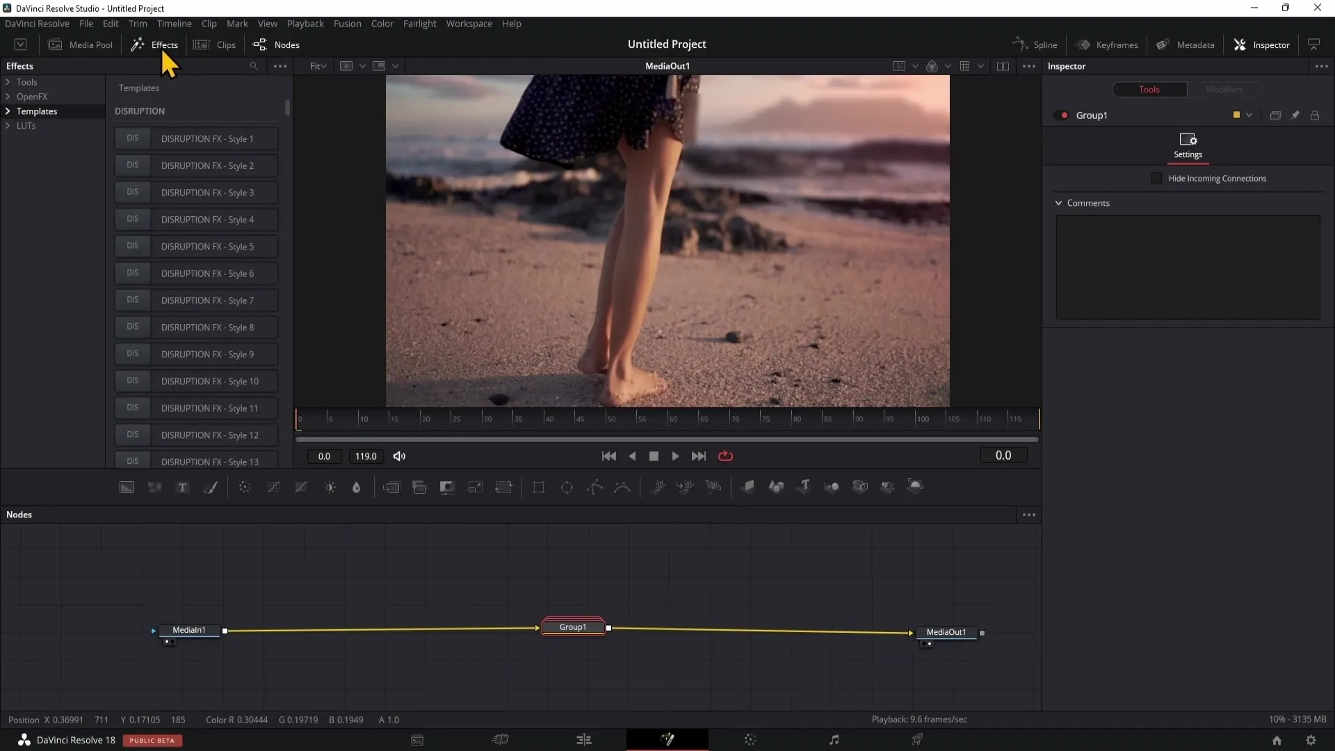 Základy oblasti slučování ve DaVinci Resolve