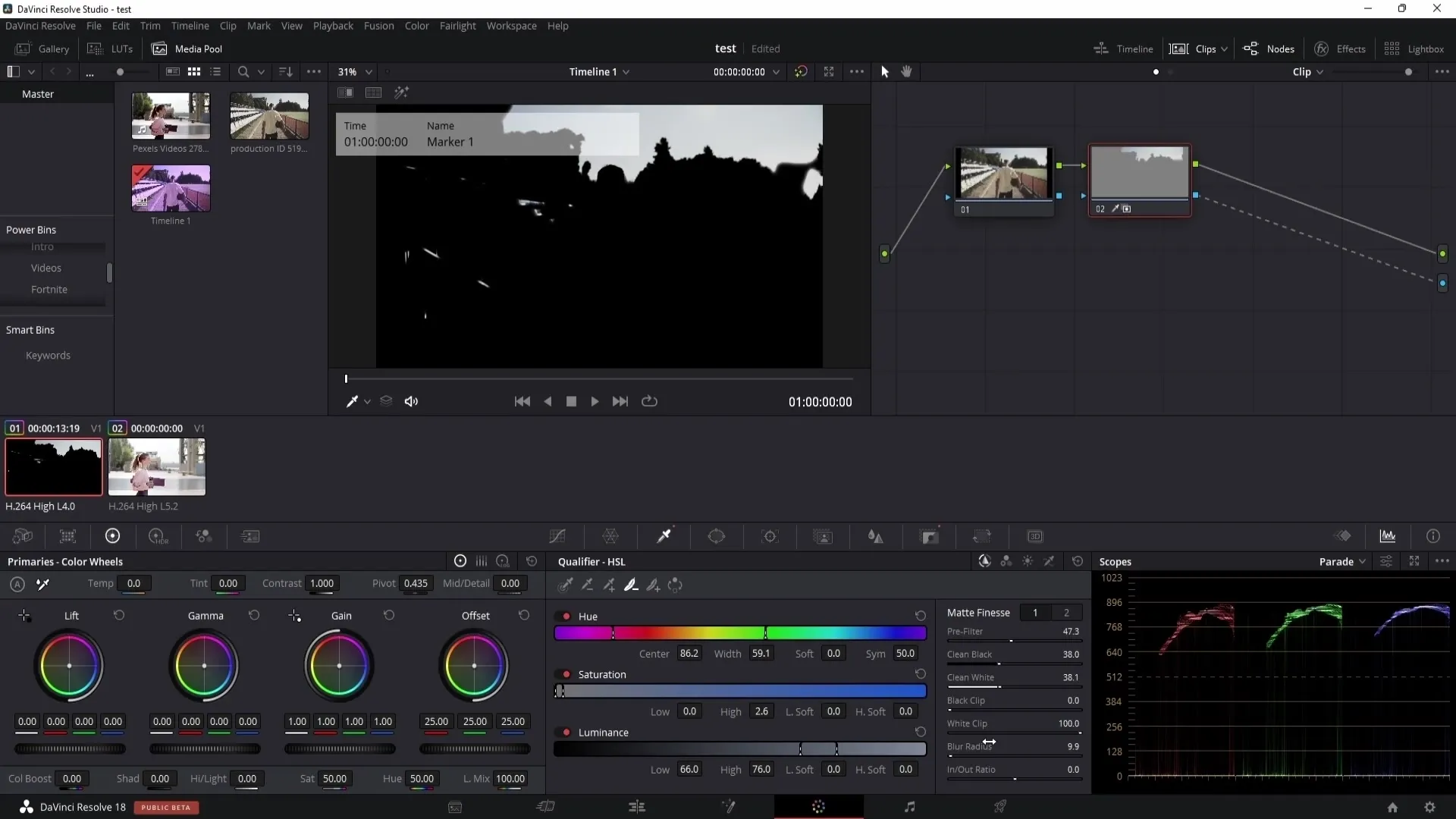 DaVinci Resolve korekce barev s pomocí kvalifikátoru - návod pro začátečníky