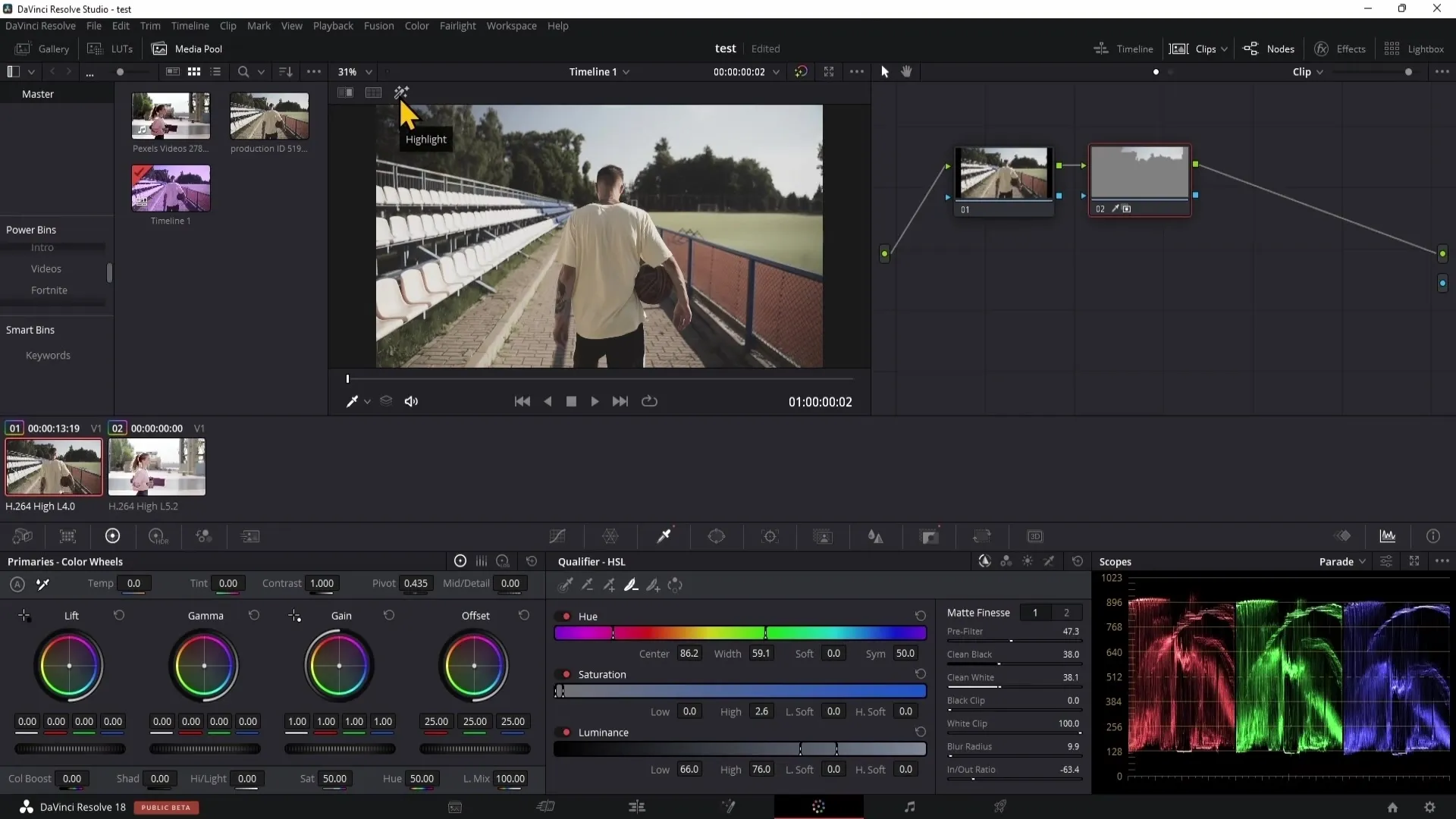 DaVinci Resolve korekce barev s qualiferem - návod pro začátečníky
