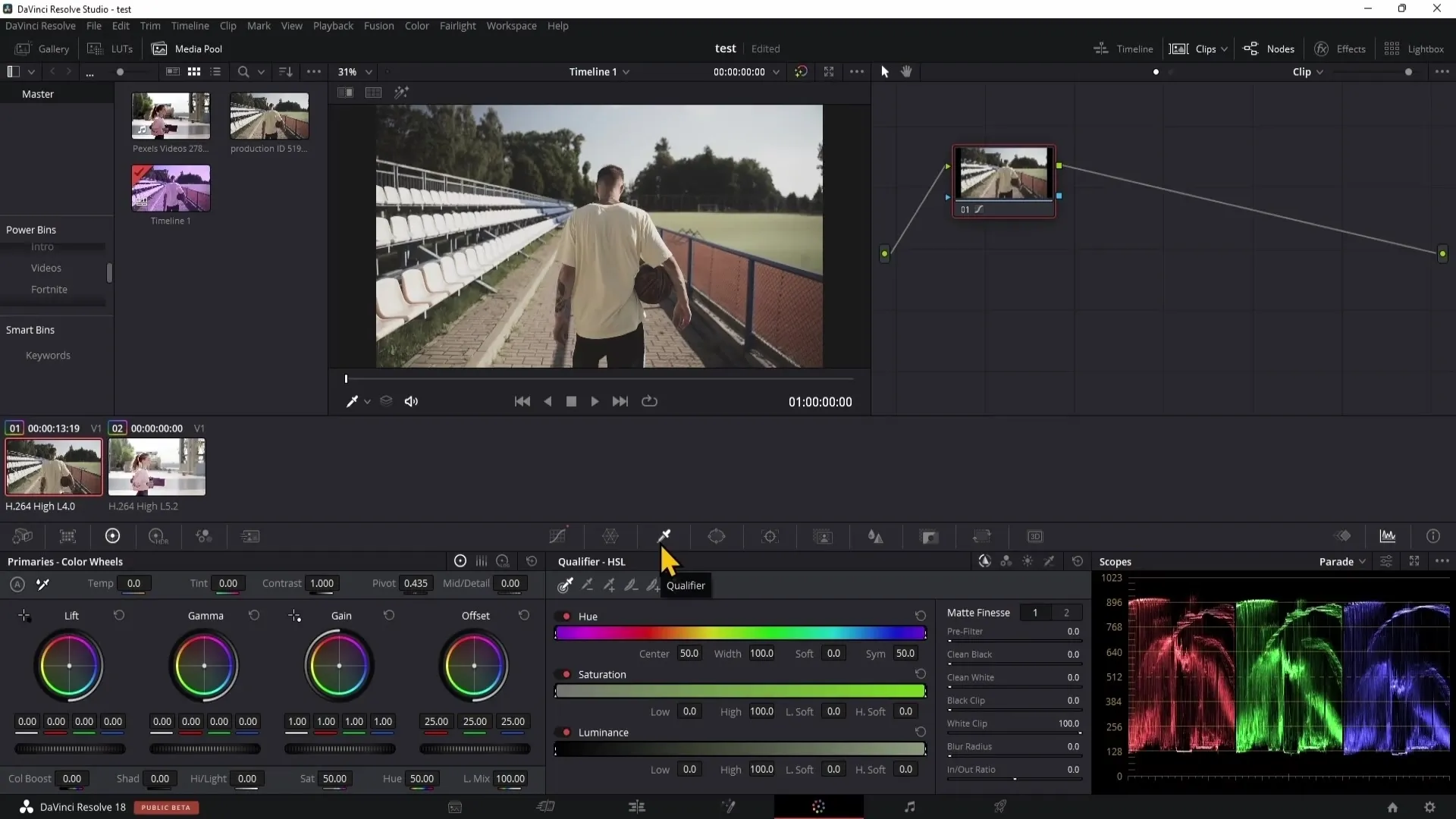 DaVinci Resolve úprava barev s použitím selektoru - návod pro začátečníky