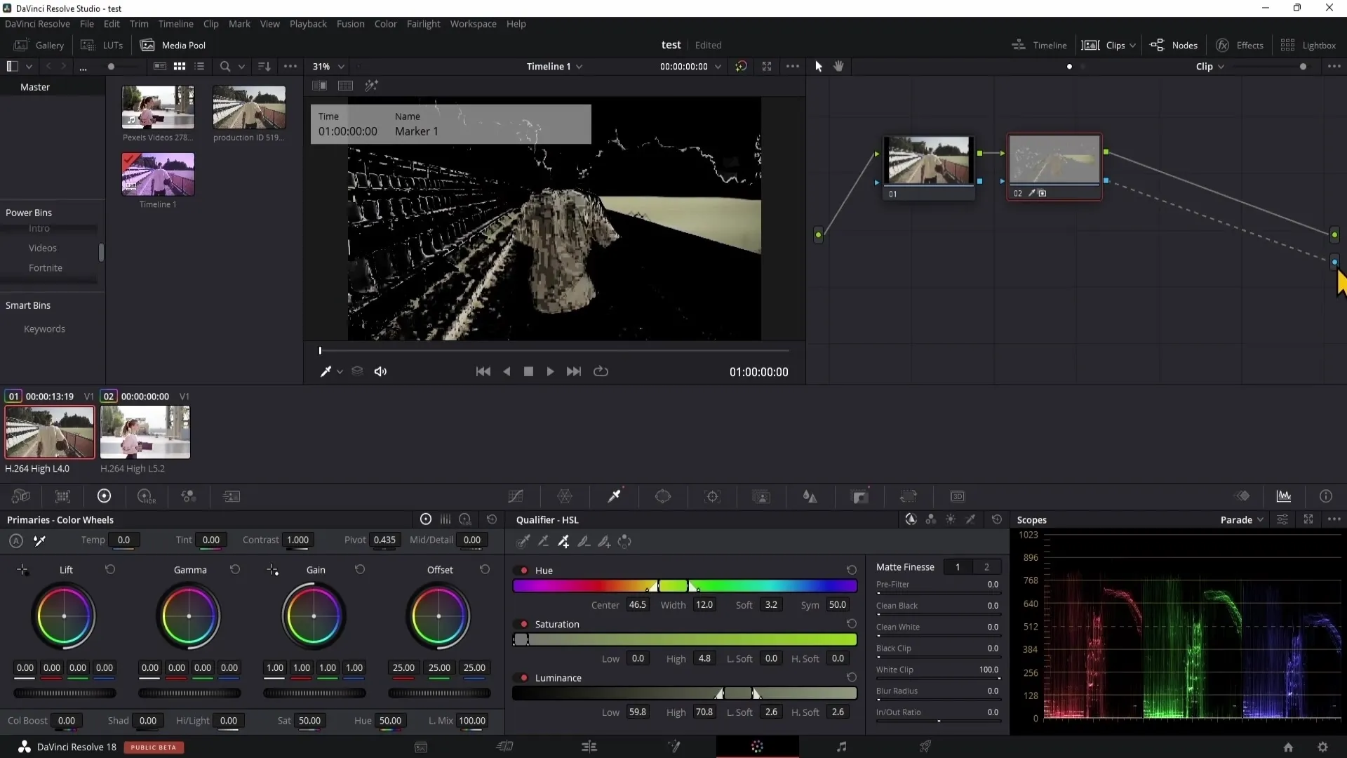 DaVinci Resolve korekce barev pomocí kvalifikátoru - návod pro začátečníky