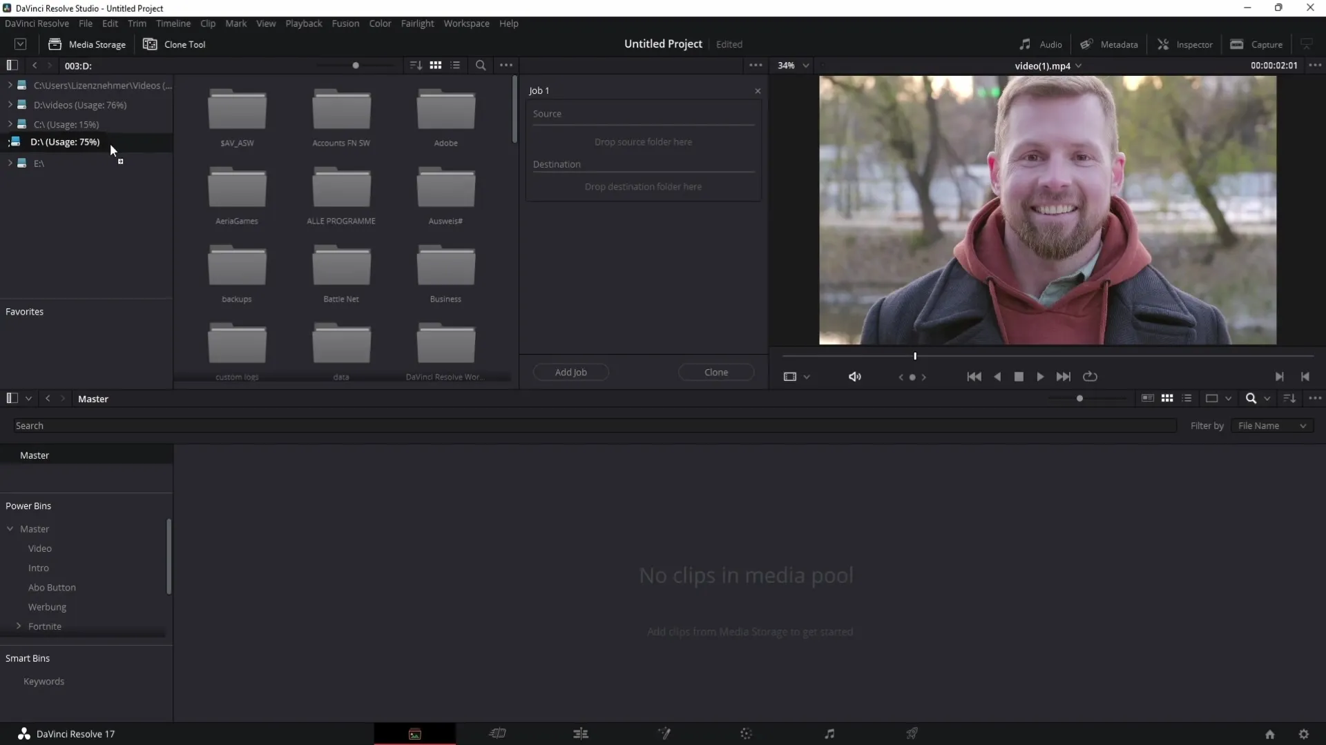 Vytvoření zálohy souborů v programu DaVinci Resolve