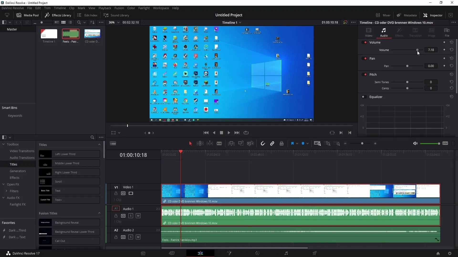 Přidat a upravit hudbu v programu DaVinci Resolve