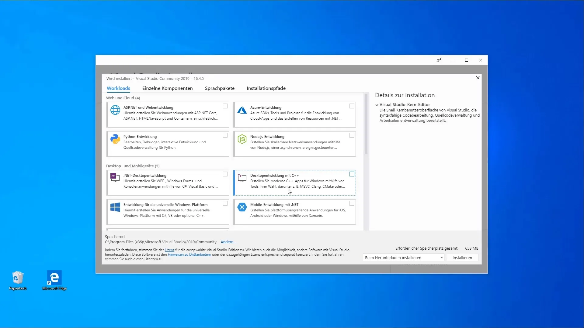 C# Programmierung - Schrittweise Installation von Visual Studio Community