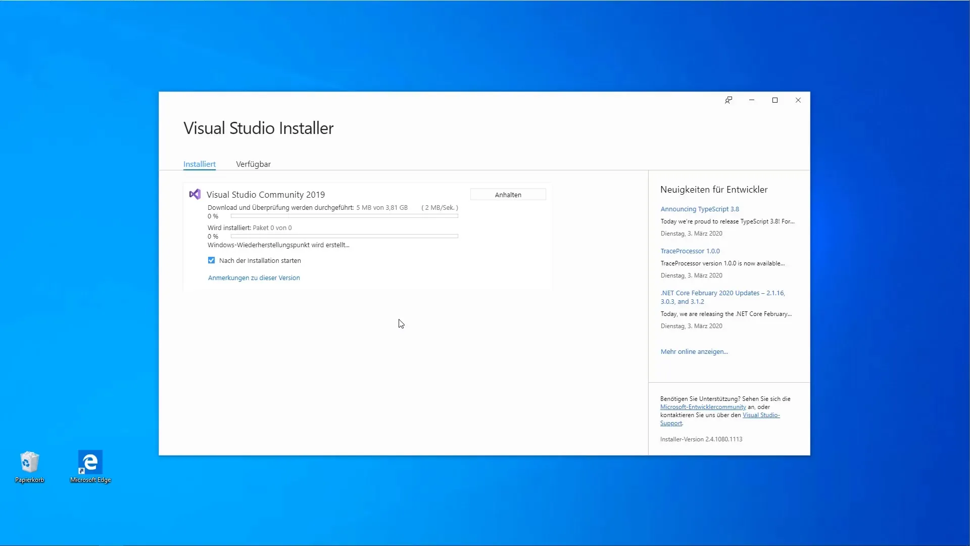 C# Programmierung - Schrittweise Installation von Visual Studio Community