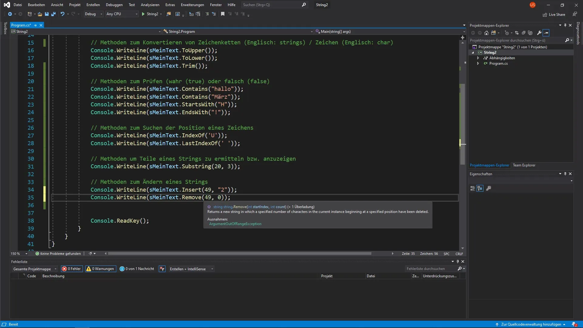 C# String-Methoden im Detail: Suchen und Ändern