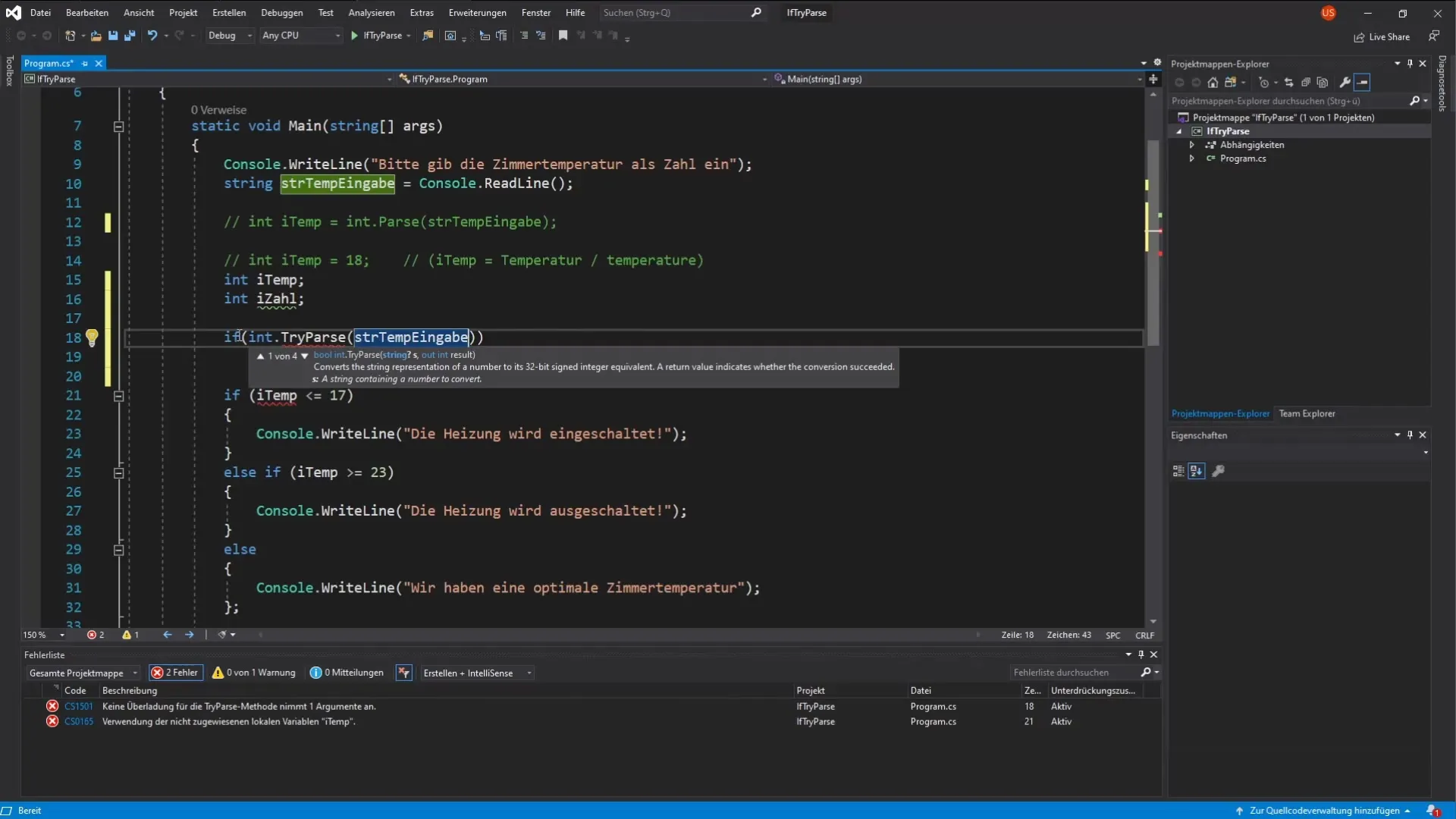C#-Programmierung: Mit TryParse und If-Bedingungen umgehen C#-Programmierung: Mit TryParse und If-Bedingungen umgehen