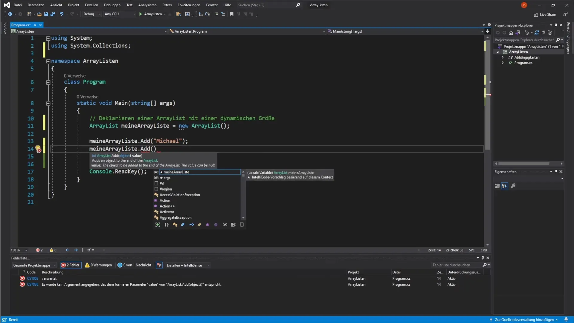 ArrayList in C# effektiv nutzen
