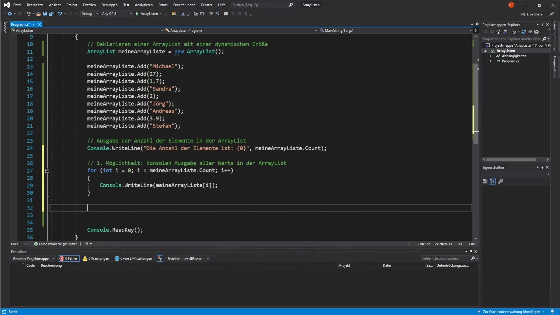 ArrayList in C# effektiv nutzen