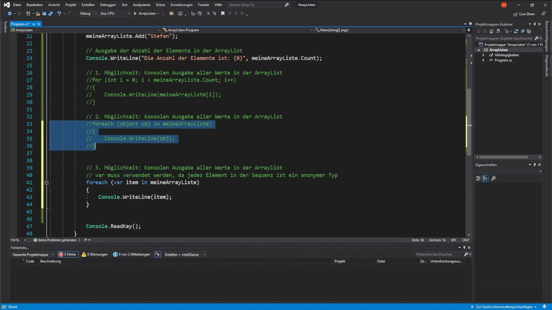 ArrayList in C# effektiv nutzen