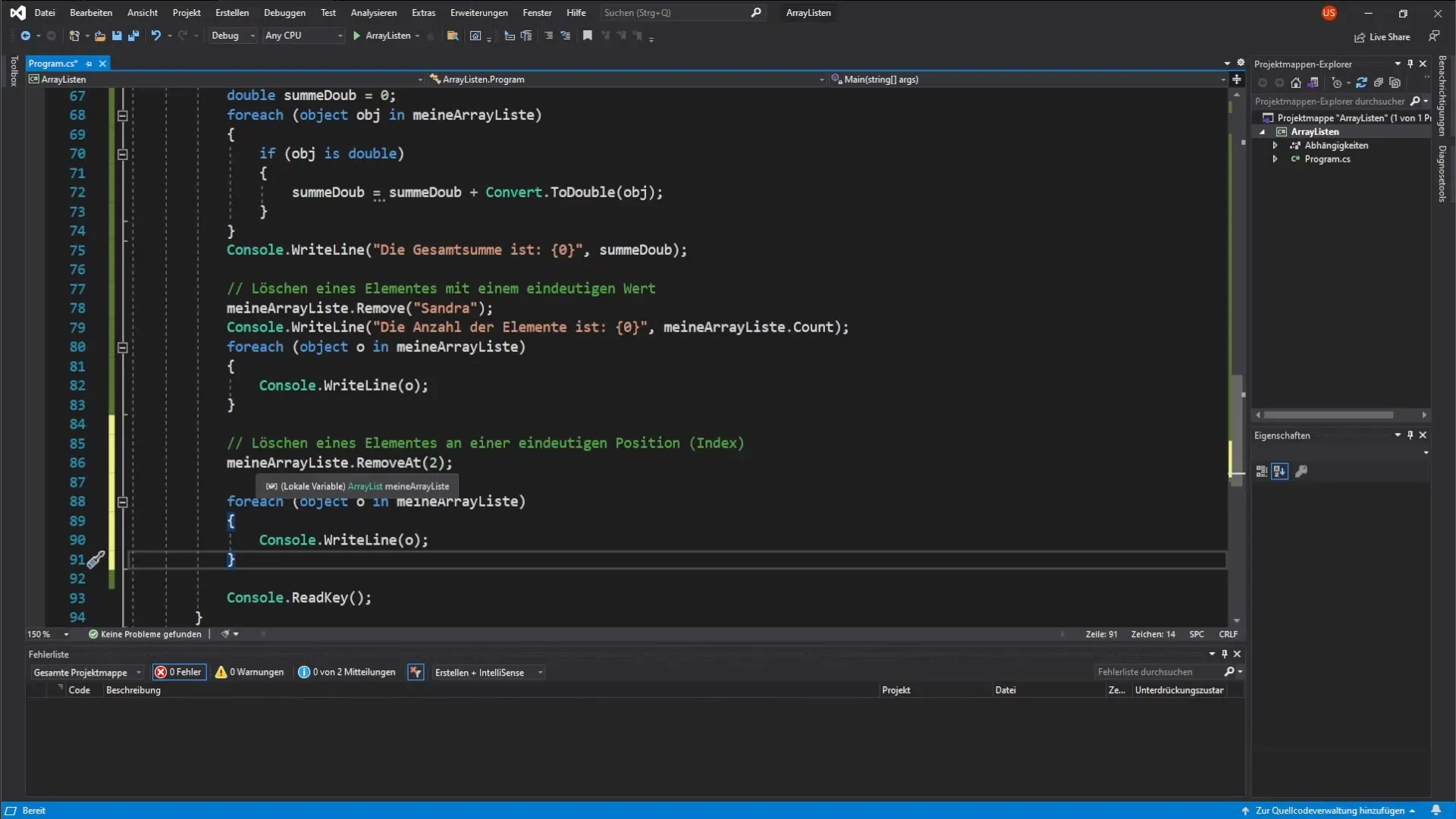 ArrayList in C# effektiv nutzen