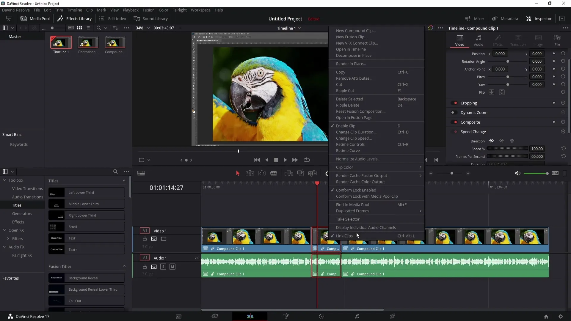 DaVinci Resolve: Úprava rychlosti klipů a zvuku