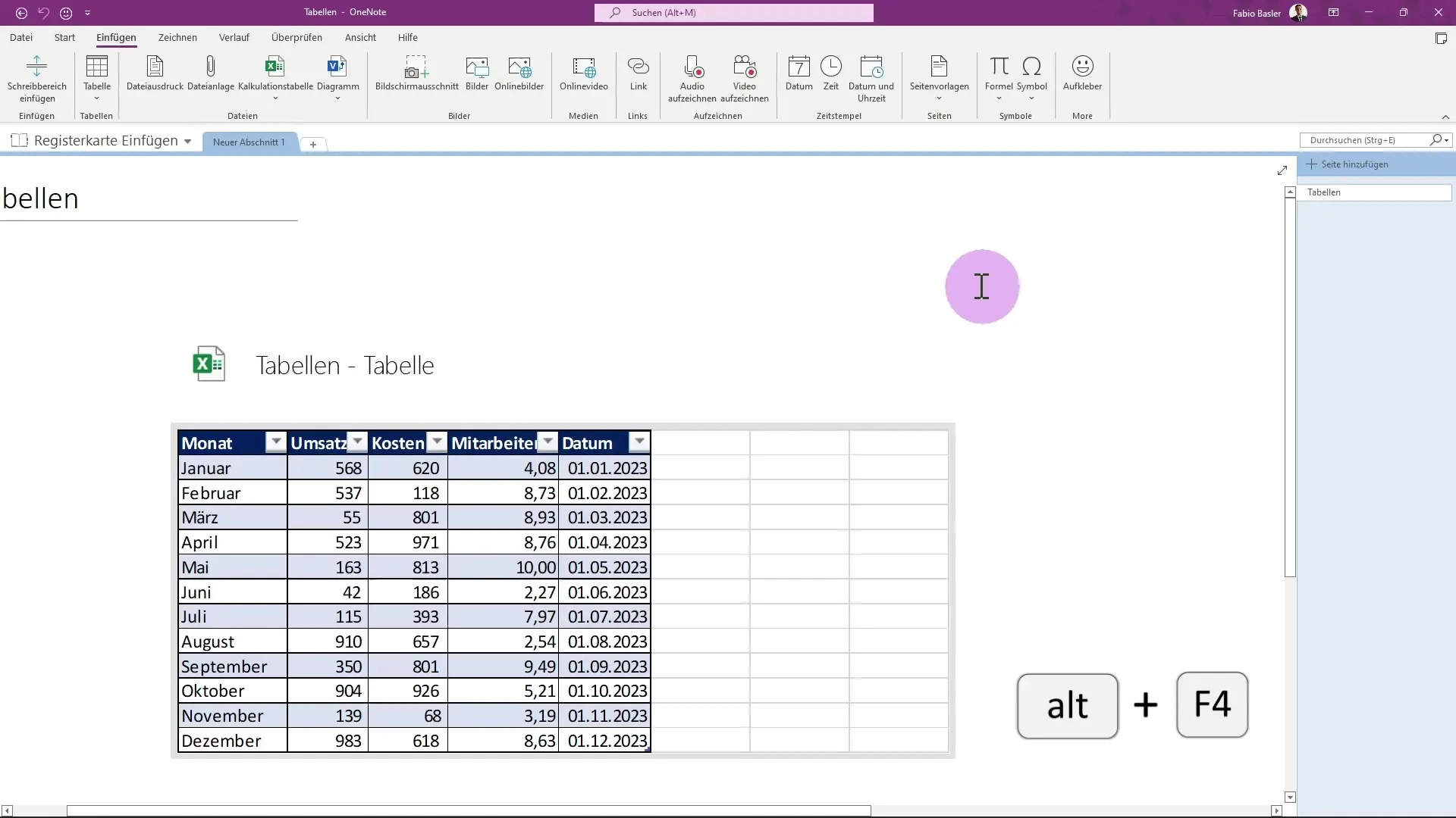 Effiziente Tabellenarbeit in OneNote