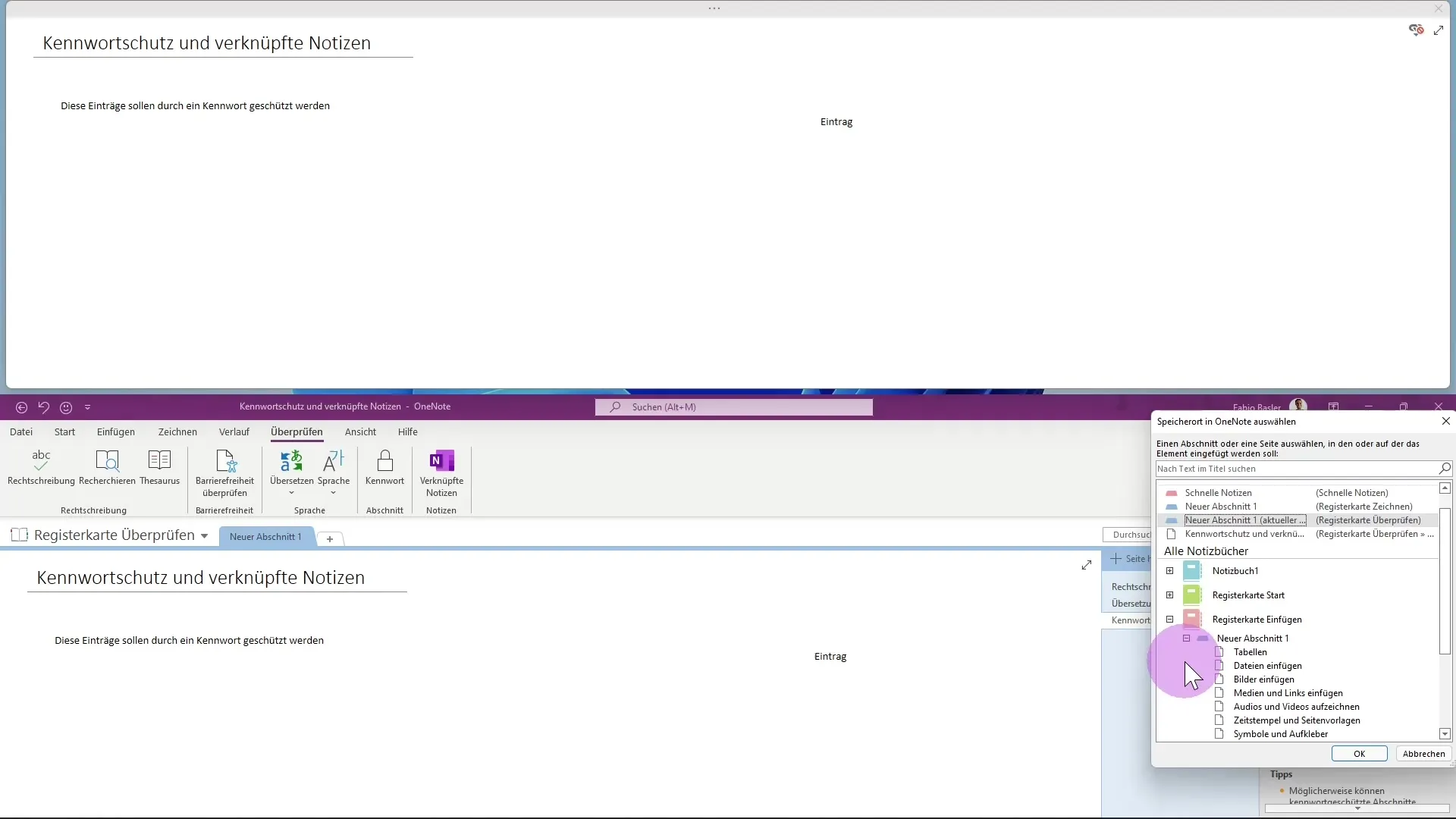 Kennwortschutz und Verknüpfte Notizen in OneNote einrichten Kennwortschutz und Verknüpfte Notizen in OneNote einrichten