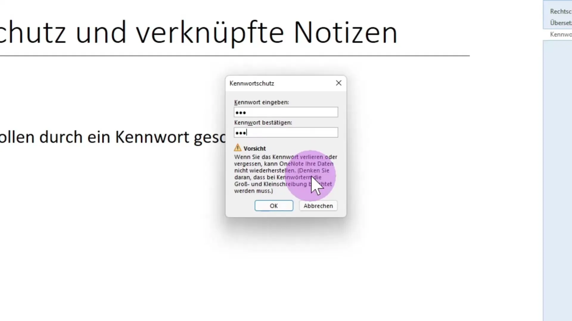 Kennwortschutz und Verknüpfte Notizen in OneNote einrichten Kennwortschutz und Verknüpfte Notizen in OneNote einrichten