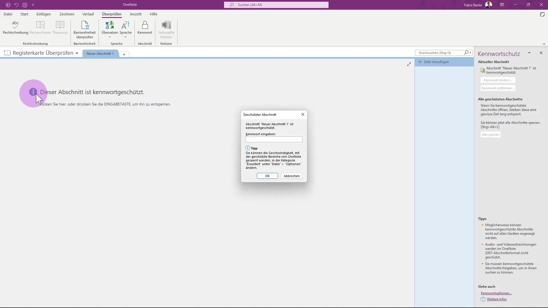Kennwortschutz und Verknüpfte Notizen in OneNote einrichten Kennwortschutz und Verknüpfte Notizen in OneNote einrichten