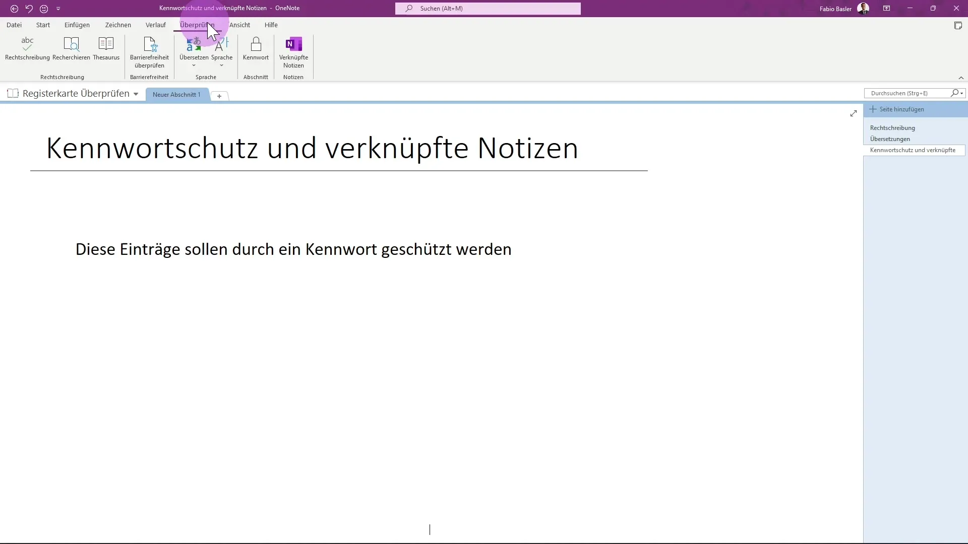Kennwortschutz und Verknüpfte Notizen in OneNote einrichten Kennwortschutz und Verknüpfte Notizen in OneNote einrichten