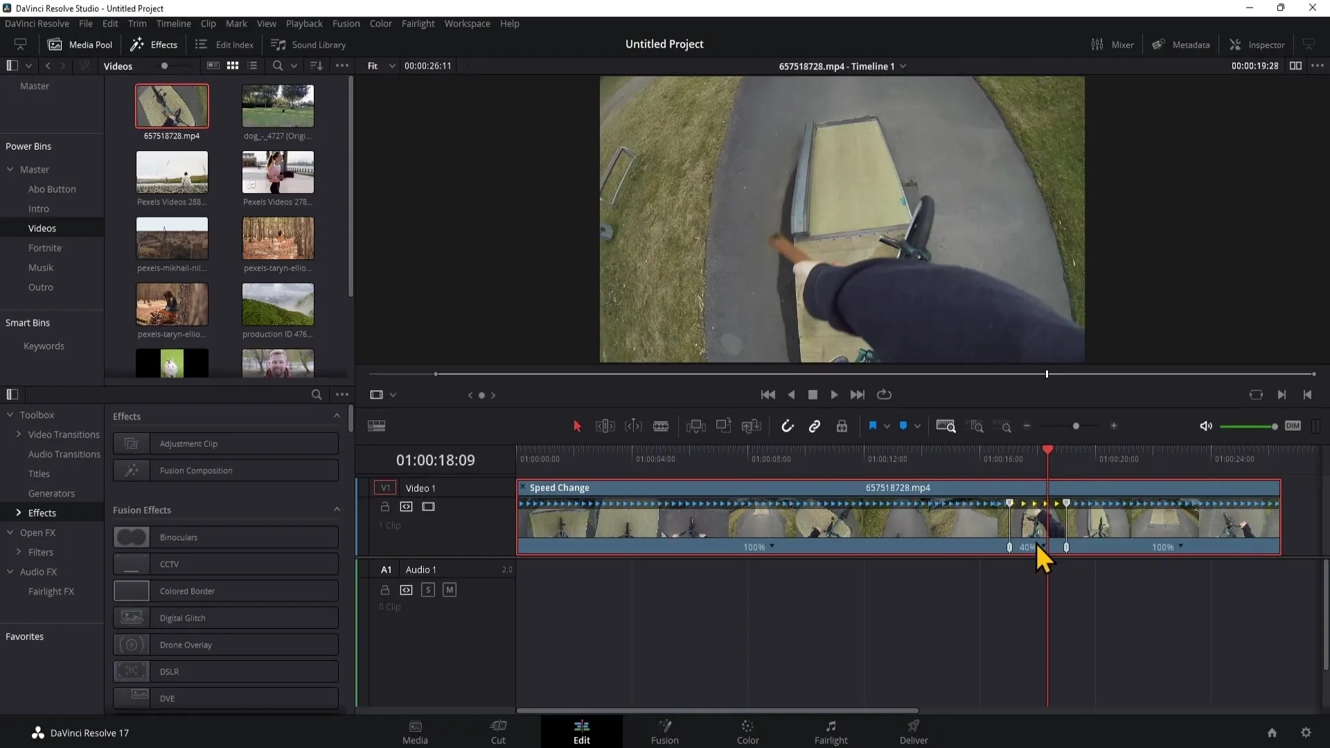 Návod k použití ovládacích prvků Retime v DaVinci Resolve.  