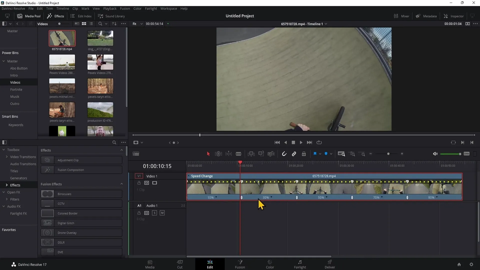 Návod k použití ovládacích prvků pro zpomalení času v DaVinci Resolve