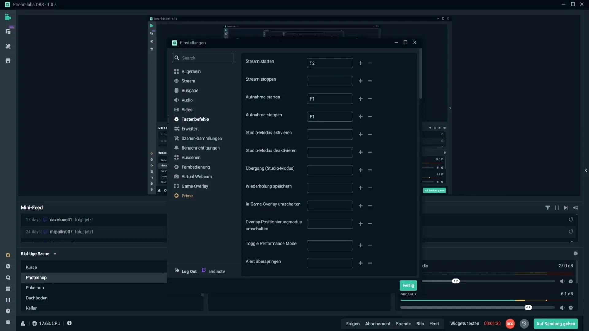 Tastenkürzel in Streamlabs OBS Einrichten Tastenkürzel in Streamlabs OBS Einrichten