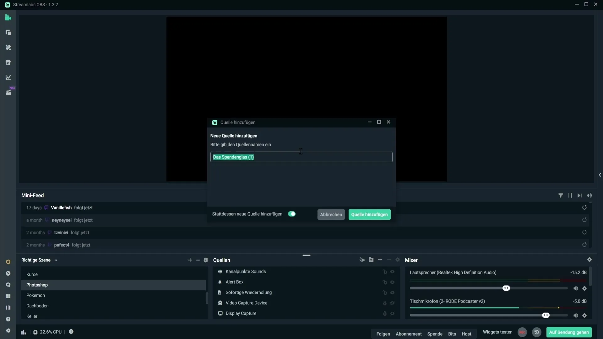 So richtest du ein Spendenglas in Streamlabs OBS ein